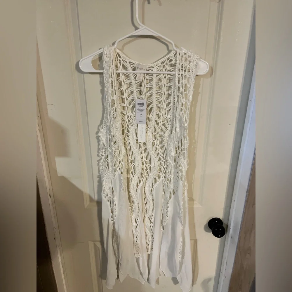 Chico's Cream Crochet Fringe Vest